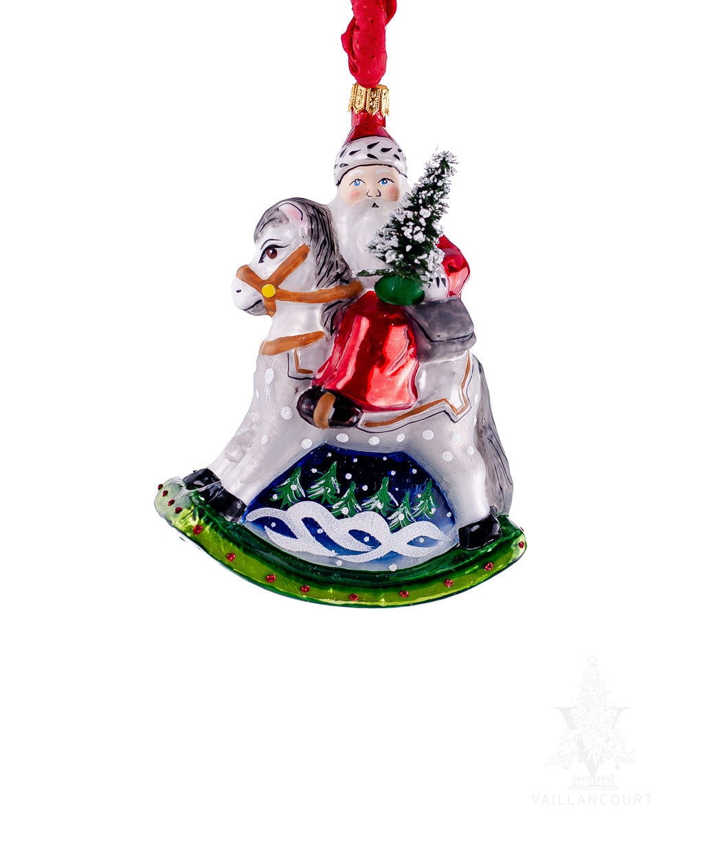 Vaillancourt Small Rocking Horse Santa Ornament