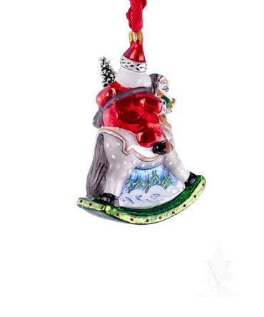Vaillancourt Small Rocking Horse Santa Ornament