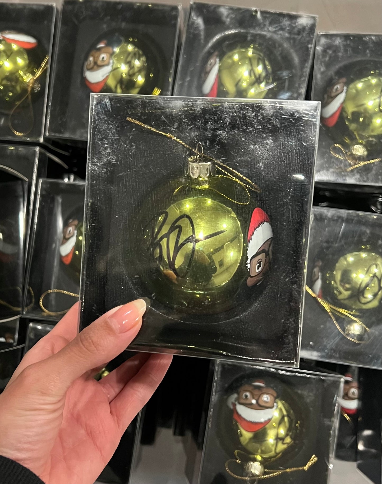 Limited Edition Black Santa Gold Ornament Signed by Baron Davis