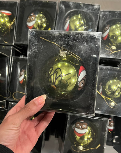 Limited Edition Black Santa Gold Ornament Signed by Baron Davis