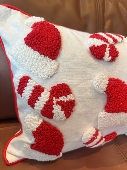 Candy Cane & Santa Hat Lumbar Pillow Cover