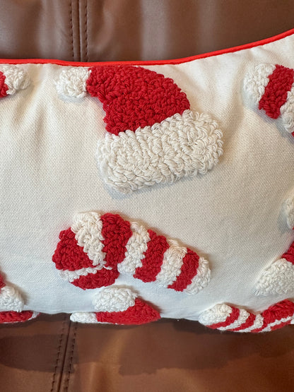 Candy Cane & Santa Hat Lumbar Pillow Cover