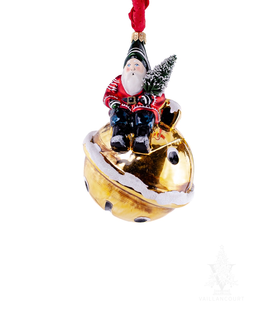 Vaillancourt Gold Bell Santa Ornament