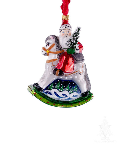 Vaillancourt Small Rocking Horse Santa Ornament
