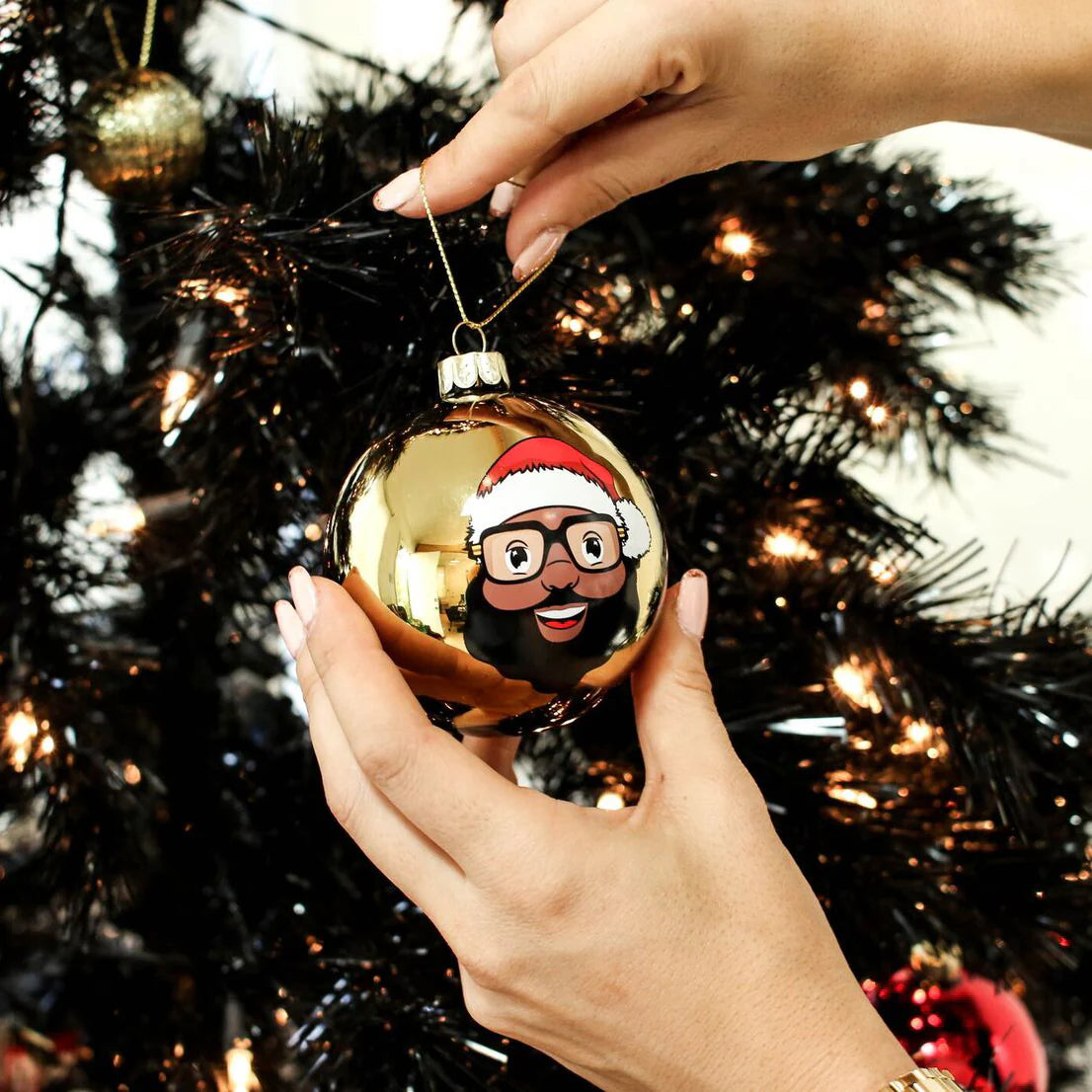 Limited Edition Black Santa Gold Ornament Signed by Baron Davis